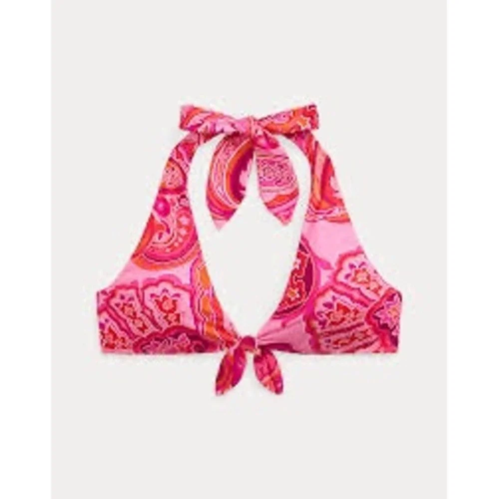 NWT Lauren Ralph Lauren Bikini Top Womens Pink Paisley Halter Triangle 16 $90